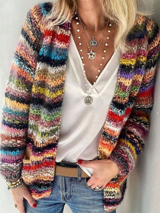 Vibrant Striped Women's Cardigan