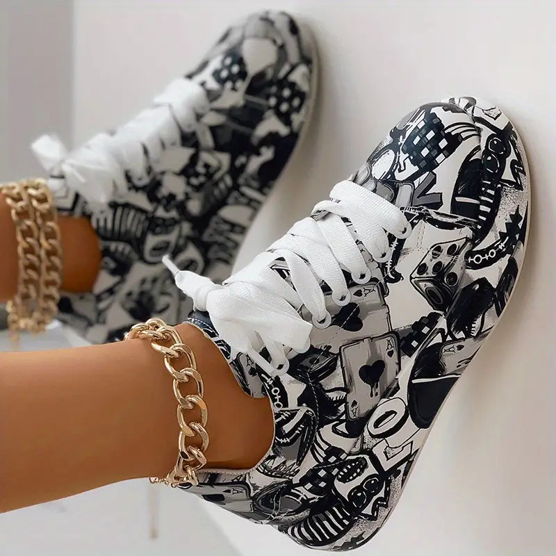 Women's Layered Sneakers with Graffiti Print