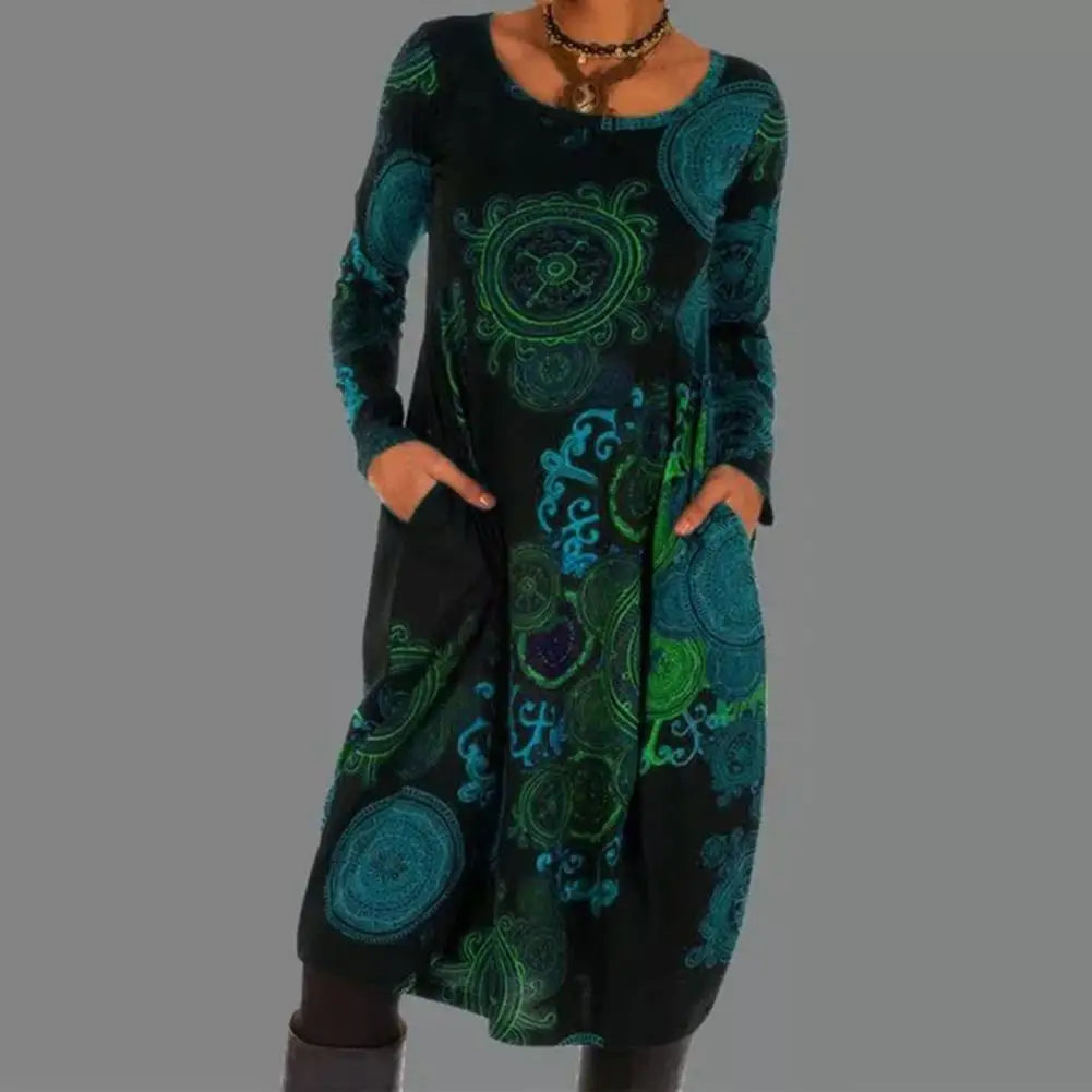 Women's Bohemian-Inspired Round Neck Dress