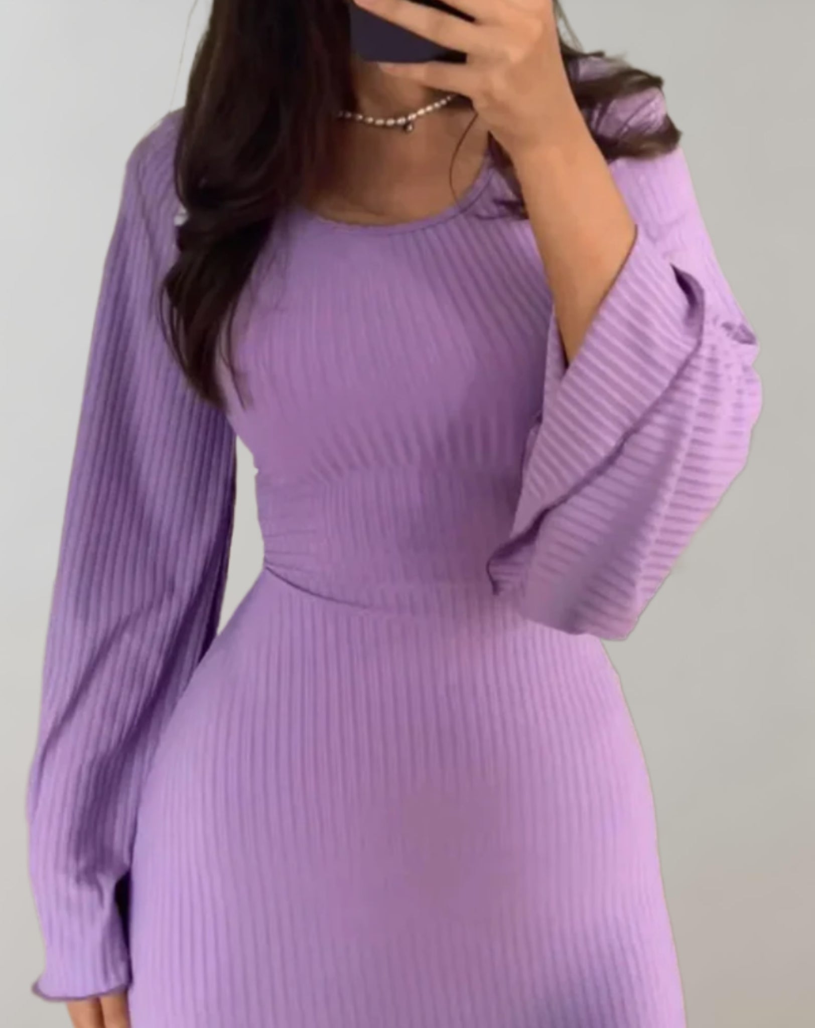 Women's Noemie Long Sleeve Bodycon Dress with Classic Round Neck